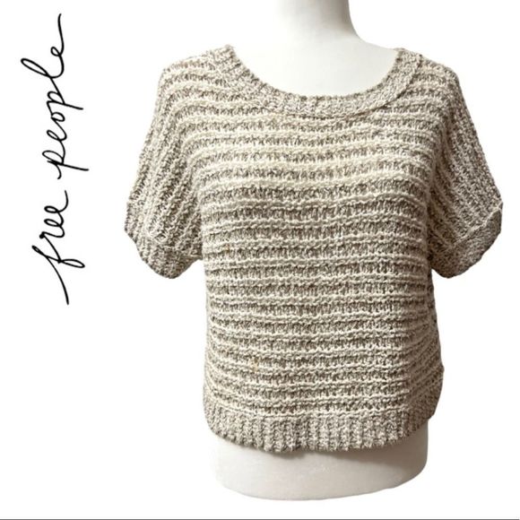 FREE PEOPLE Size XSmall Cotton Linen blend knit short sleeve knit top - Picture 1 of 11